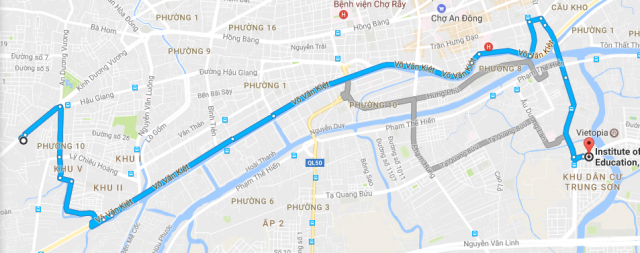 Duong den truong tu ben xe mien tay den cao dang viet my